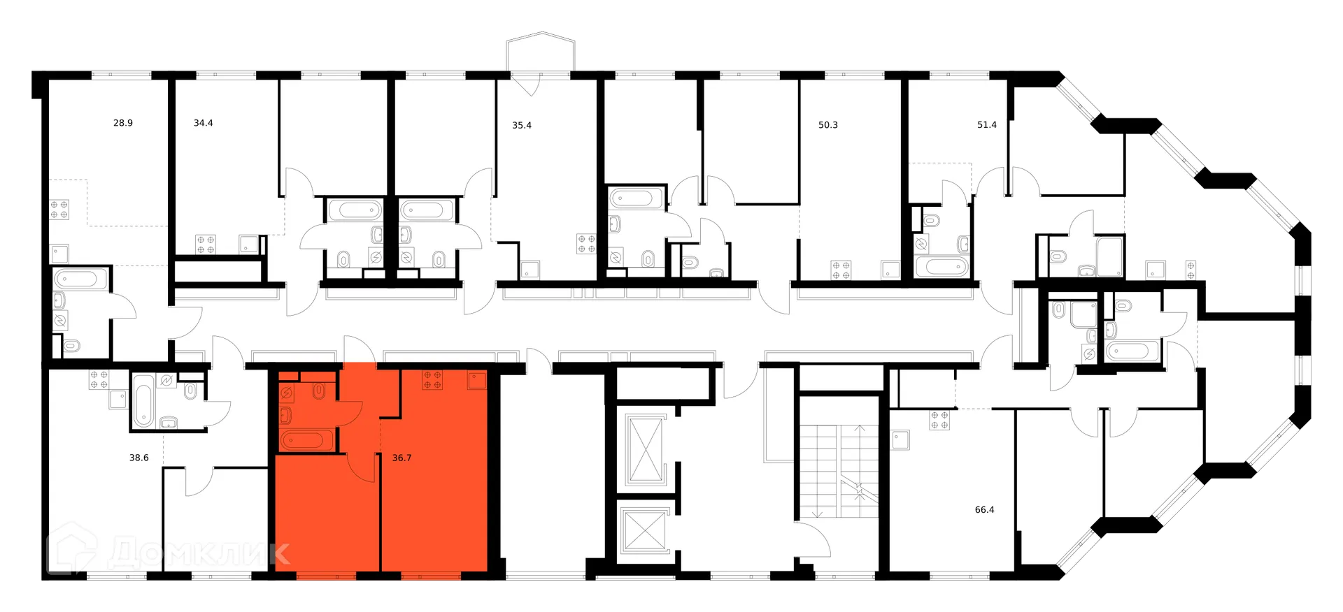 Планировка 1-комнатной квартиры 36.7 м² в ЖК Руставели 14, г. Москва — фото 2