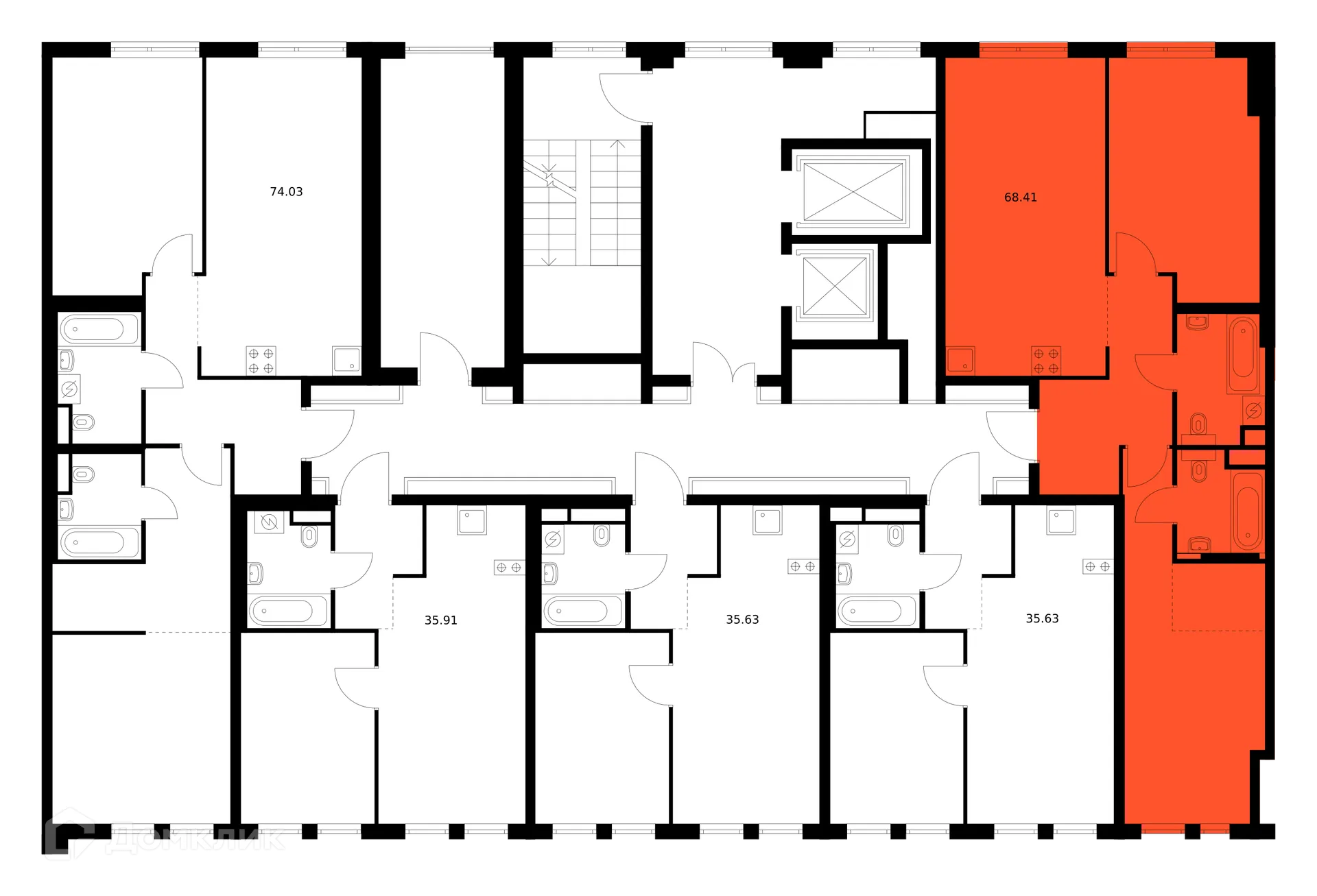 Планировка 2-комнатной квартиры 68.46 м² в «Квартал Мит», г. Москва — фото 2