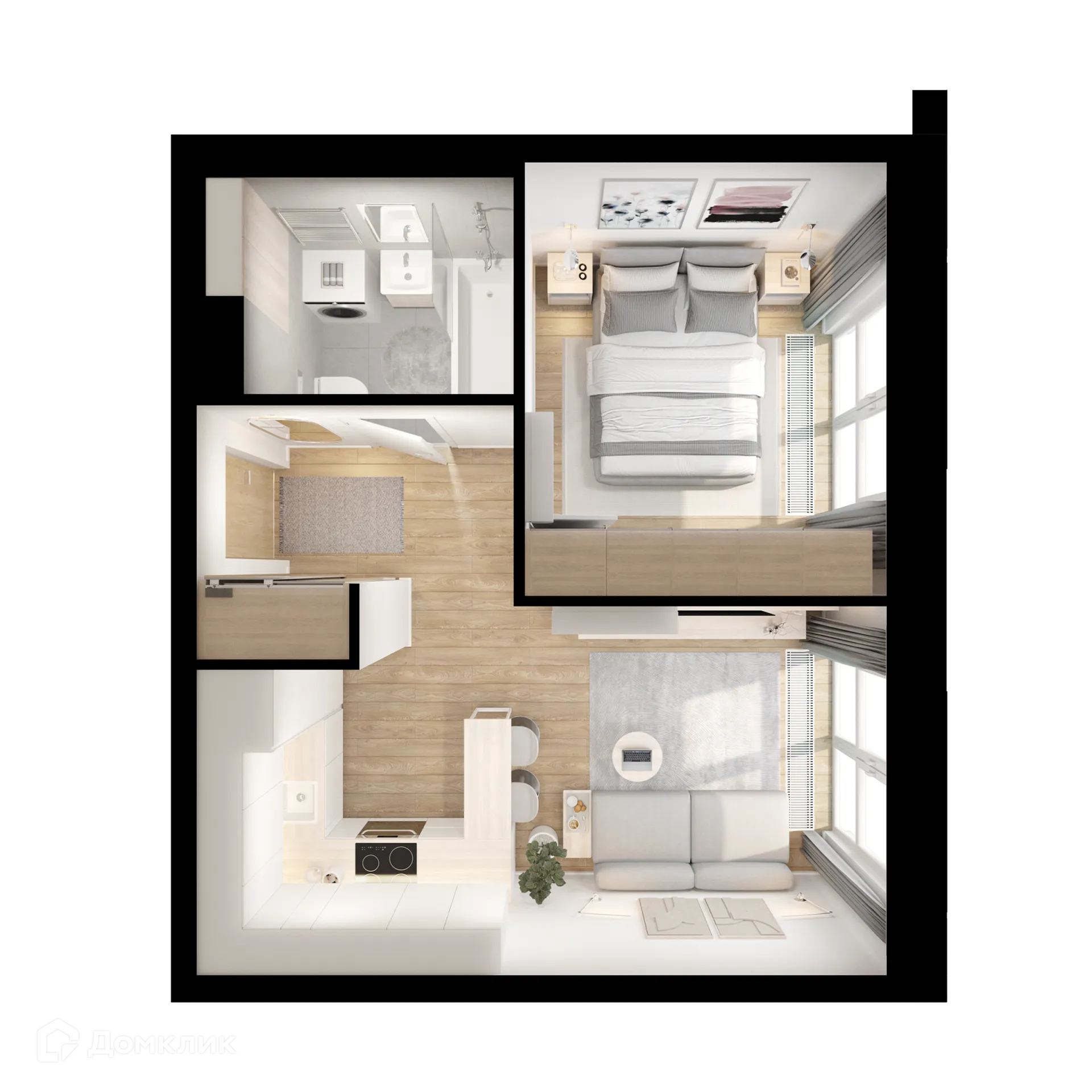 Планировка 1-комнатной квартиры 34.3 м² в ЖК Бусиновский парк, г. Москва — фото 2