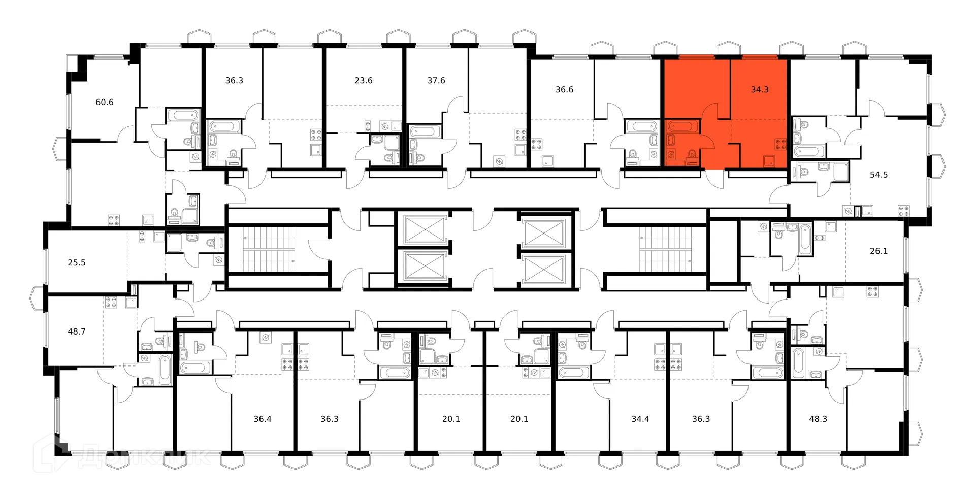 Планировка 1-комнатной квартиры 34.3 м² в ЖК Бусиновский парк, г. Москва — фото 3