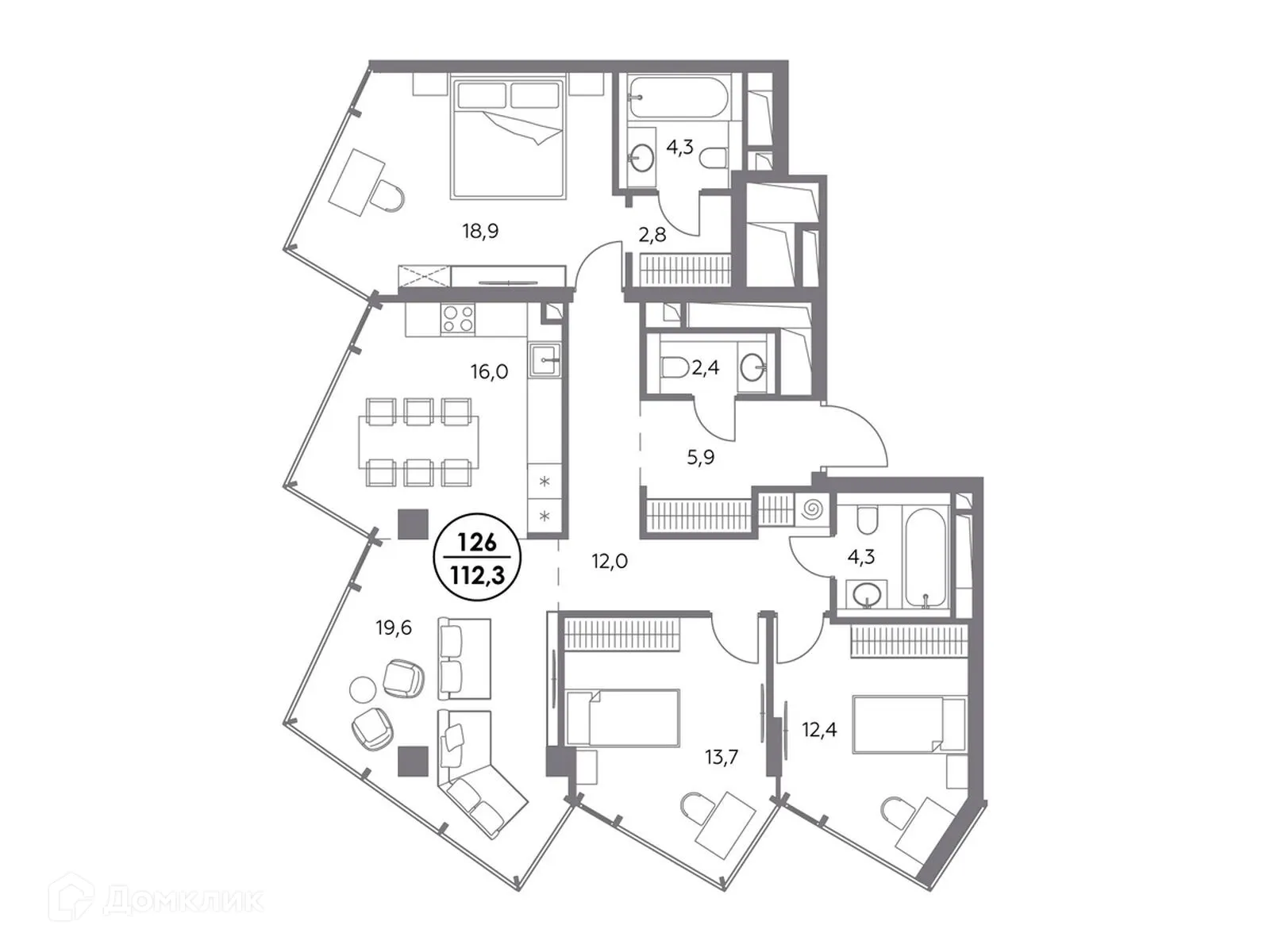 Планировка 3-комнатной квартиры 112.3 м² в ЖК МОНБЛАН, г. Москва — фото 3