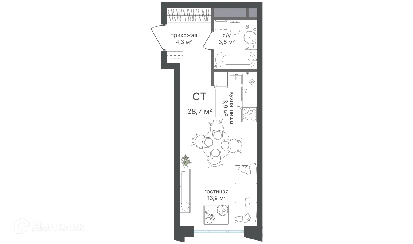 Планировка студии квартиры 28.7 м² в ЖК Михалковский, г. Москва — фото 1