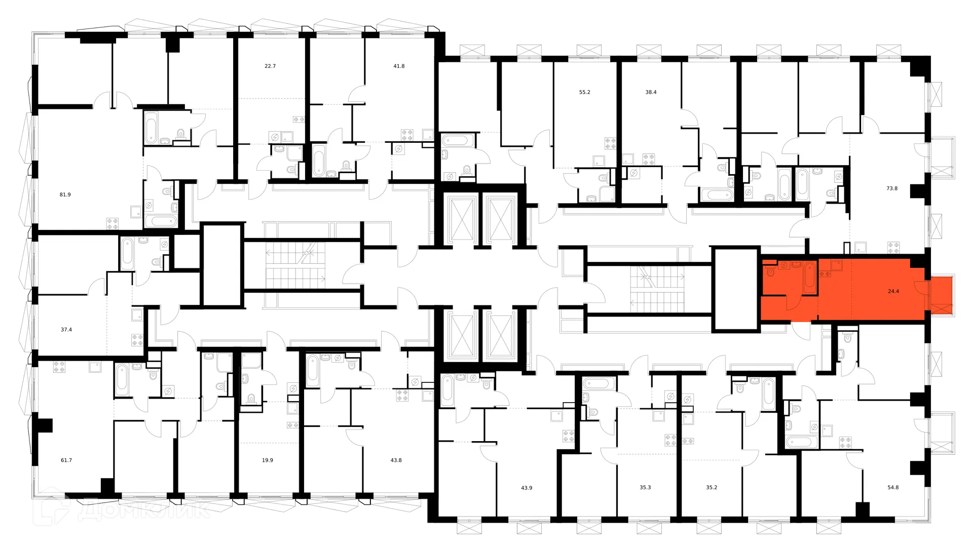 Планировка студии квартиры 24.4 м² в «Нарвин», г. Москва — фото 3