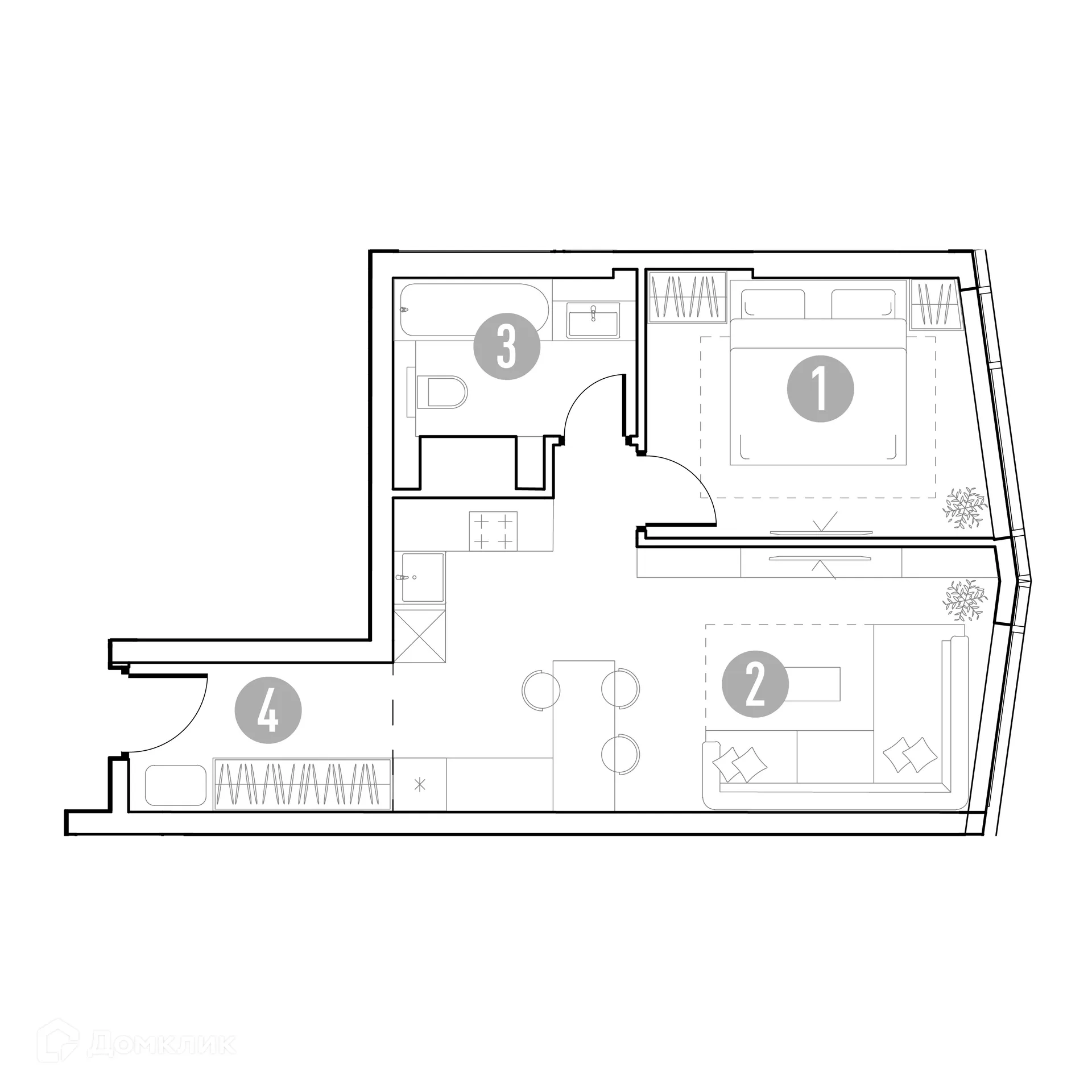 Планировка 1-комнатной квартиры 44.15 м² в УНО.Горбунова, г. Москва — фото 2
