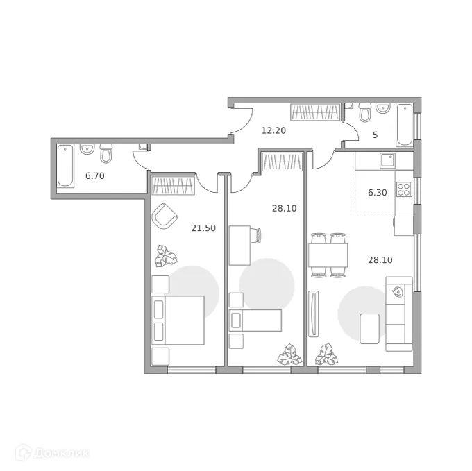 Планировка 3-комнатной квартиры 103.2 м² в ЖК Тринити, г. Москва — фото 1