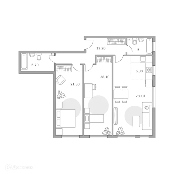 Планировка 3 комн. в ЖК Тринити