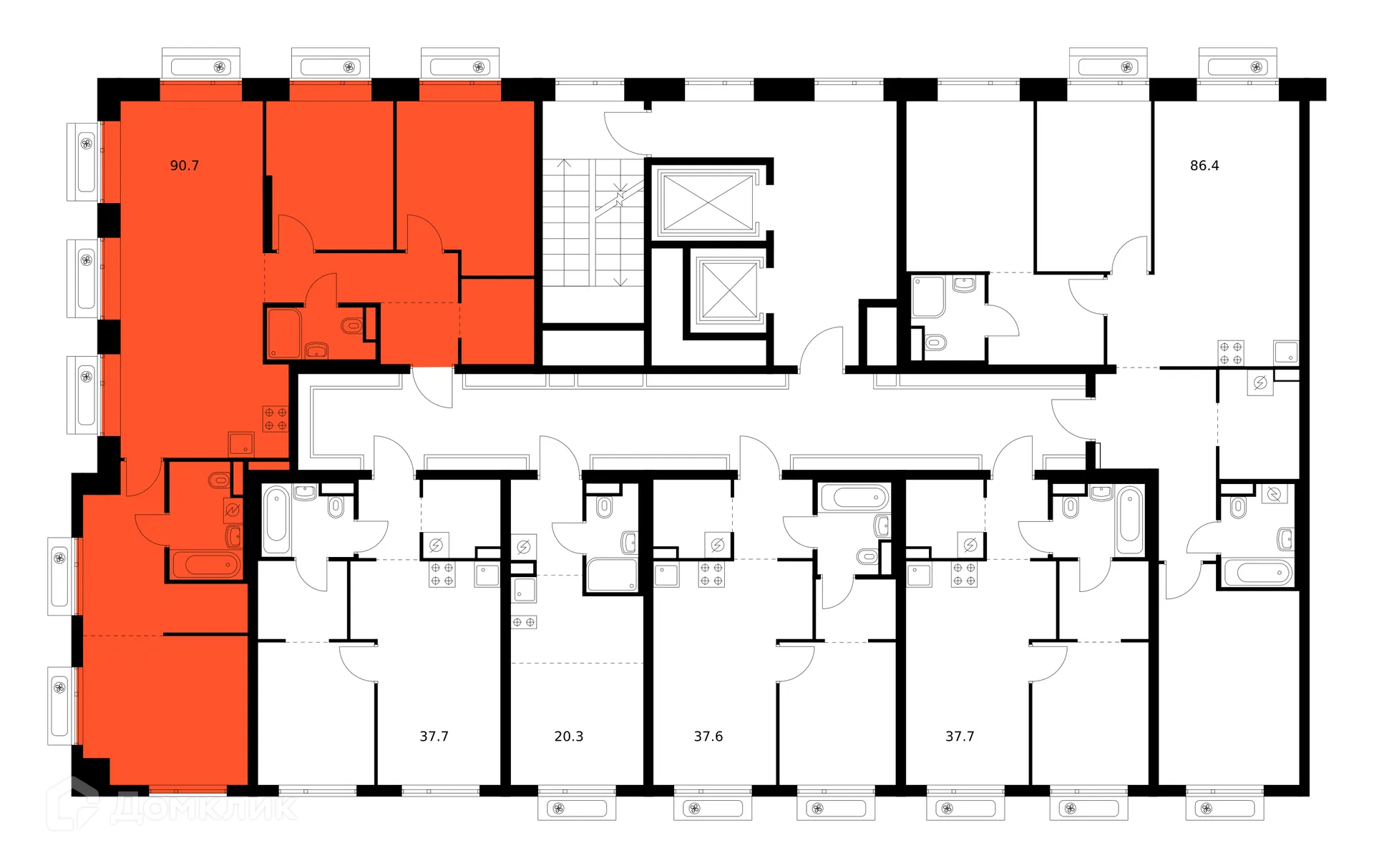 Планировка 3-комнатной квартиры 90.7 м² в ЖК Амурский парк, г. Москва — фото 2