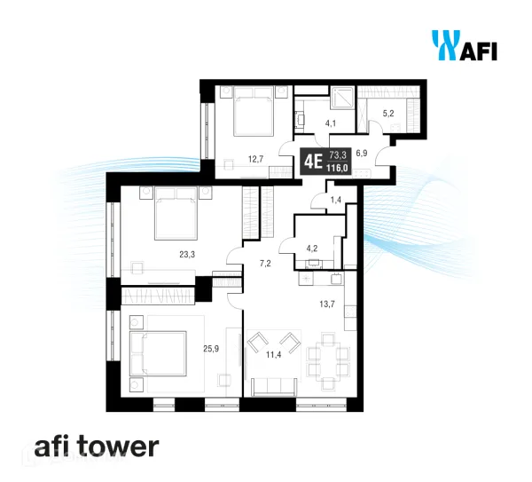 Планировка 4 комн. в ЖК "Afi Tower (Афи Тауэр)"