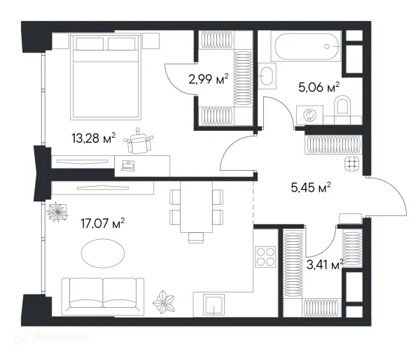 Планировка 1 комн. в ЖК «1-й Нагатинский»