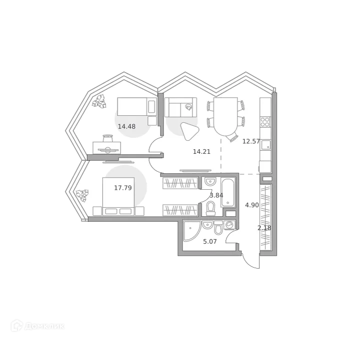Планировка 3-комнатной квартиры 75.04 м² в ЖК MYPRIORITY (Майприорити) Мневники, г. Москва — фото 1