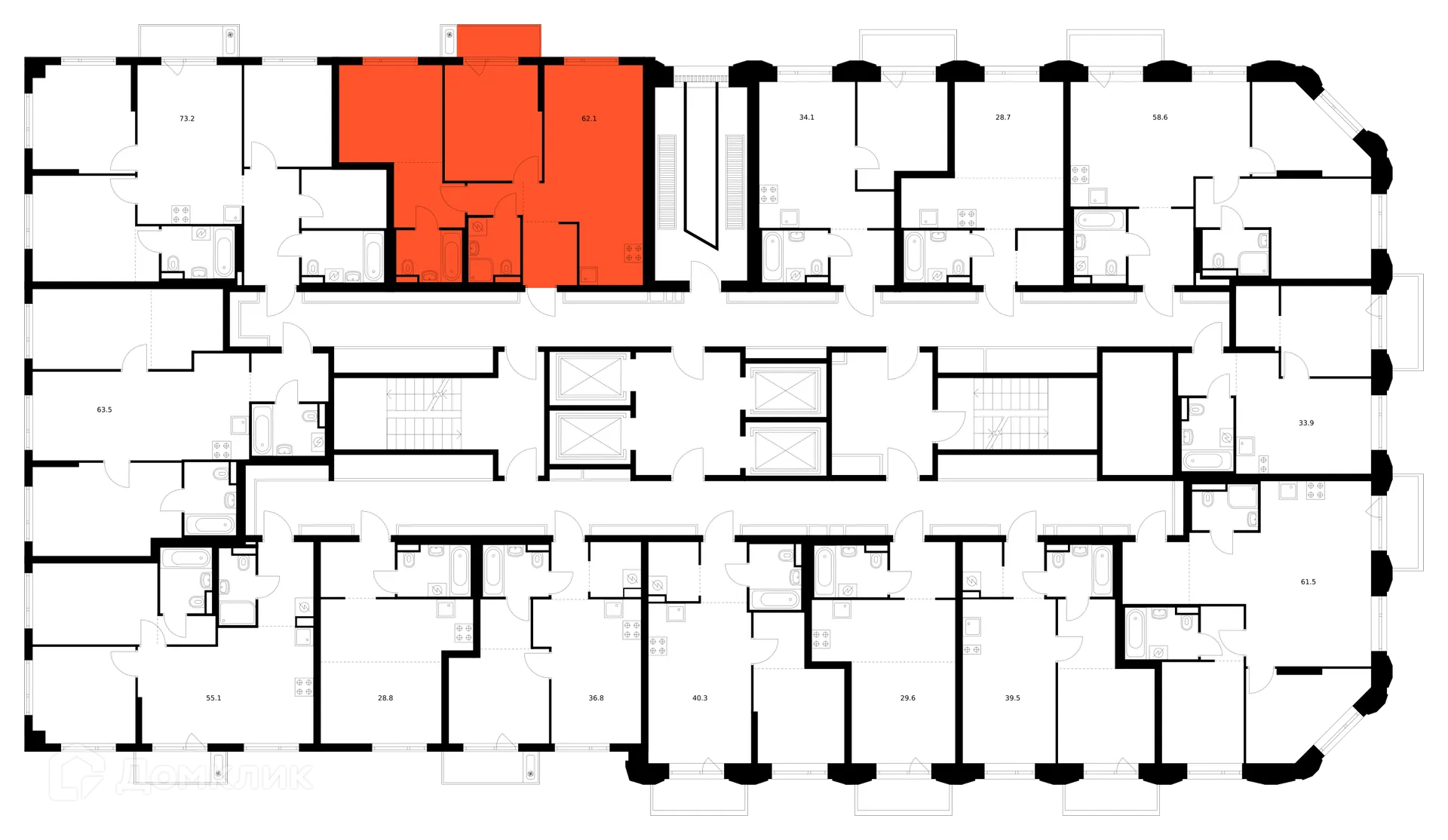 Планировка 2-комнатной квартиры 62.1 м² в ЖК Саларьево парк, г. Москва — фото 2
