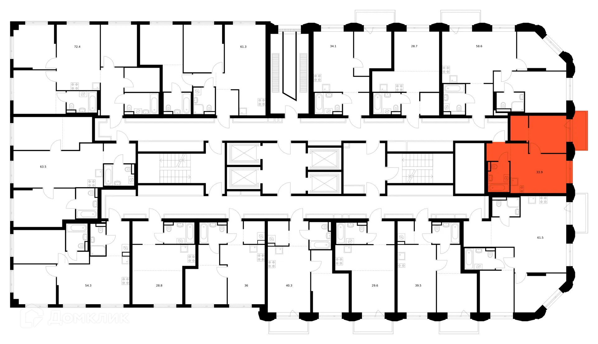 Планировка 1-комнатной квартиры 33.9 м² в ЖК Саларьево парк, г. Москва — фото 2