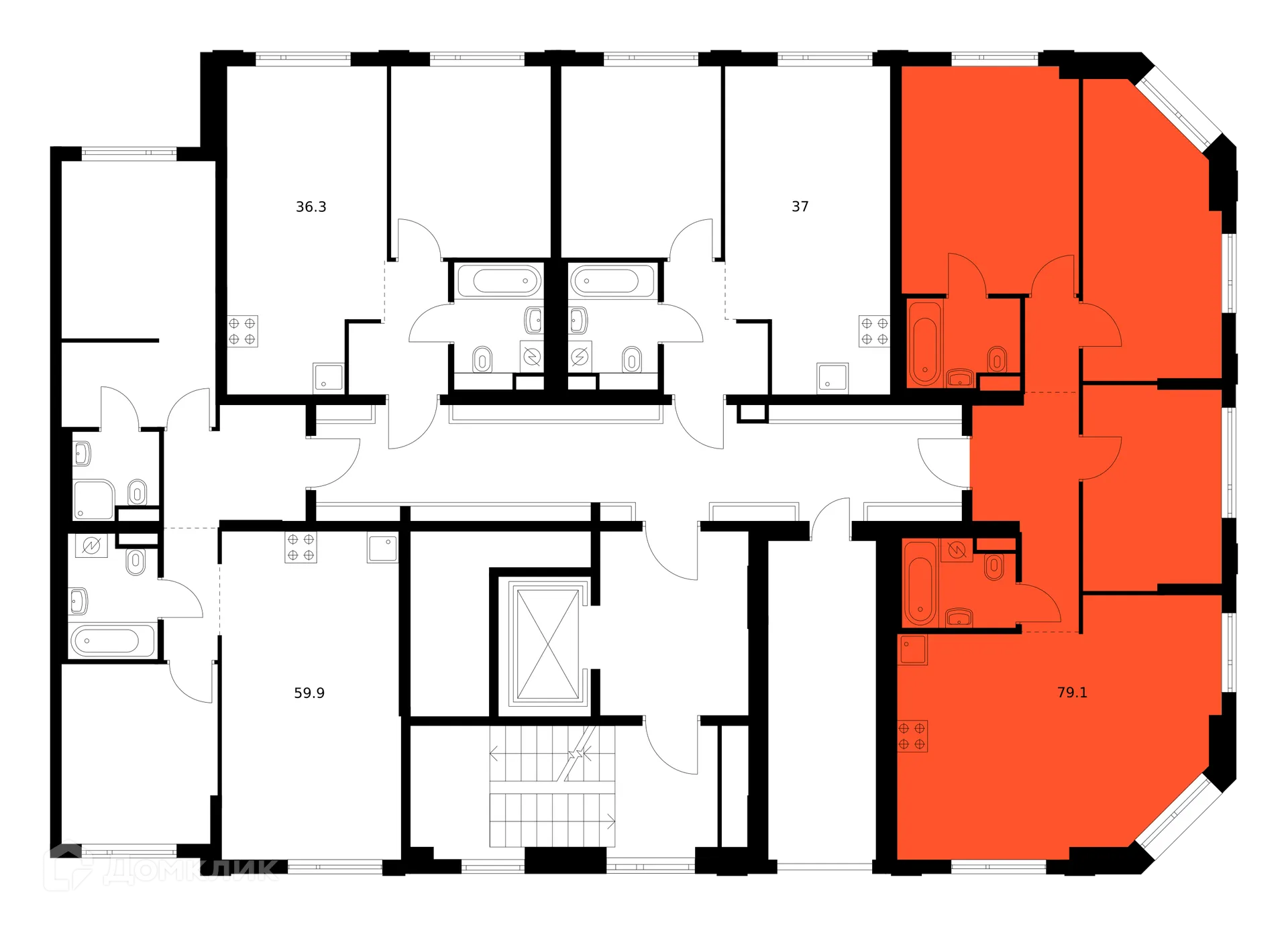 Планировка 3-комнатной квартиры 79.1 м² в ЖК Саларьево парк, г. Москва — фото 2