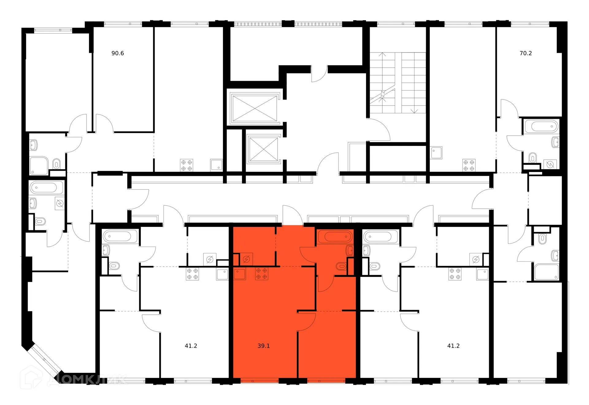 Планировка 1-комнатной квартиры 39.1 м² в ЖК Саларьево парк, г. Москва — фото 2
