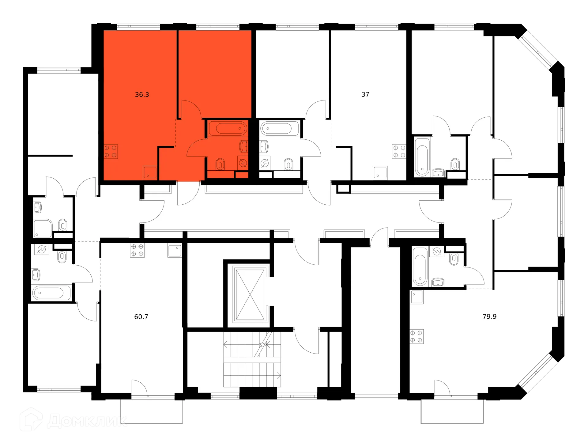 Планировка 1-комнатной квартиры 36.3 м² в ЖК Саларьево парк, г. Москва — фото 2