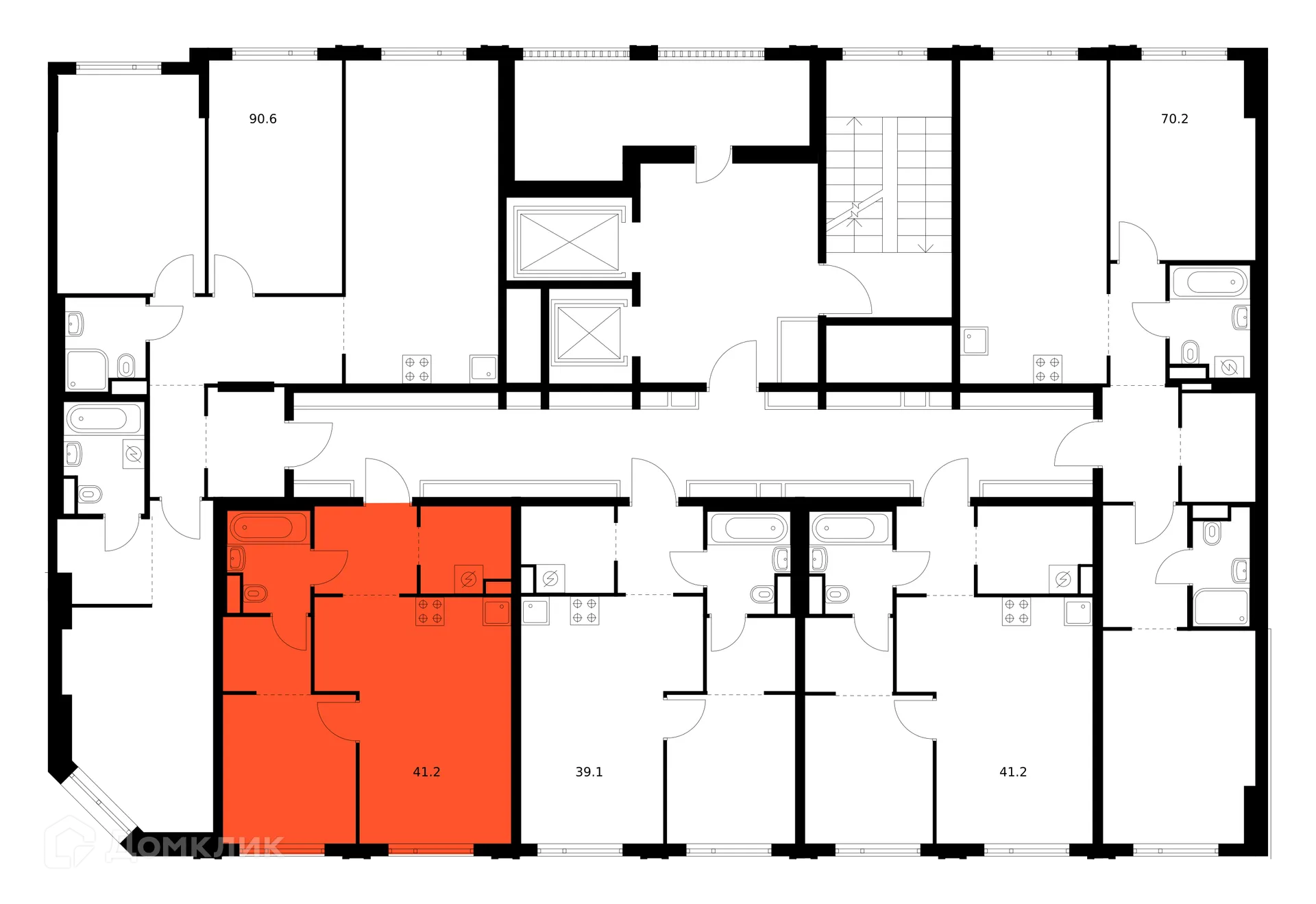 Планировка 1-комнатной квартиры 41.2 м² в ЖК Саларьево парк, г. Москва — фото 1