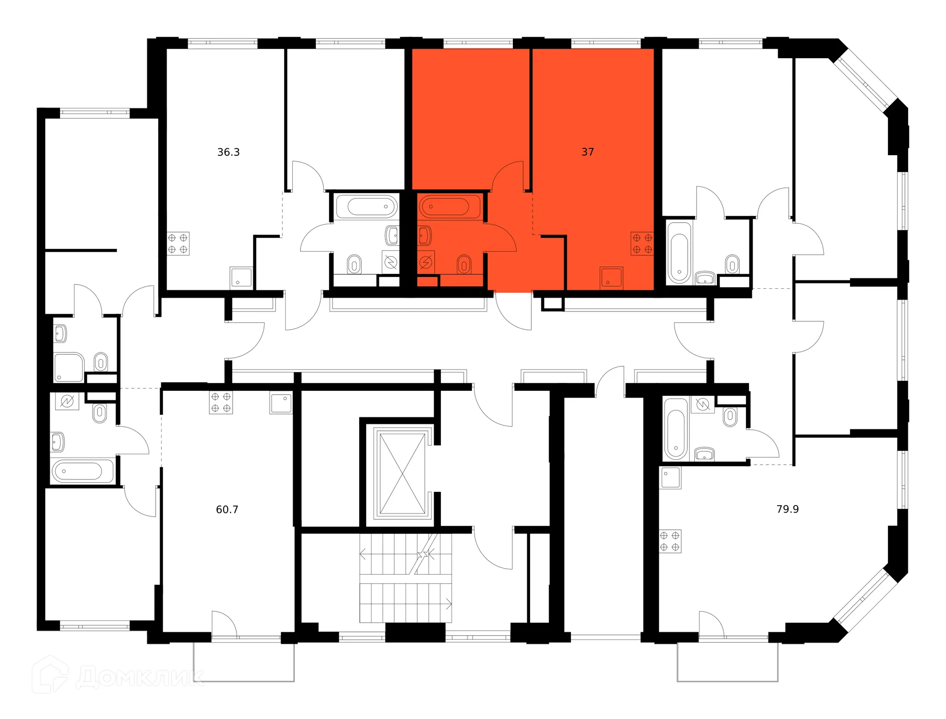 Планировка 1-комнатной квартиры 37 м² в ЖК Саларьево парк, г. Москва — фото 2