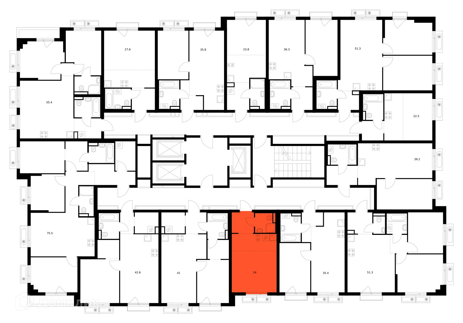 Планировка студии квартиры 24 м² в ЖК Саларьево парк, г. Москва — фото 3