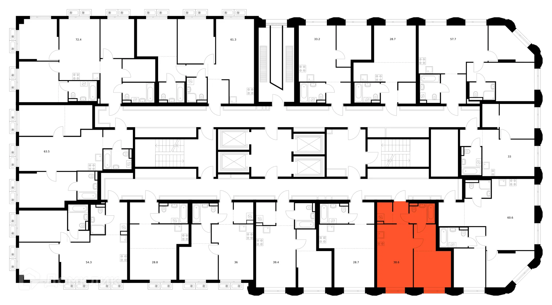 Планировка 1-комнатной квартиры 38.6 м² в ЖК Саларьево парк, г. Москва — фото 2