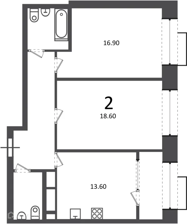 Планировка 2 комн. в Клинская ул., д. 2А (Московские кварталы)