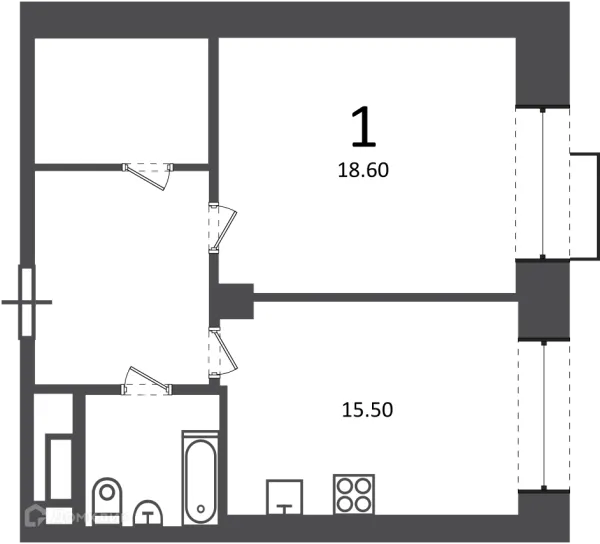 Планировка 1 комн. в Клинская ул., д. 2А (Московские кварталы)