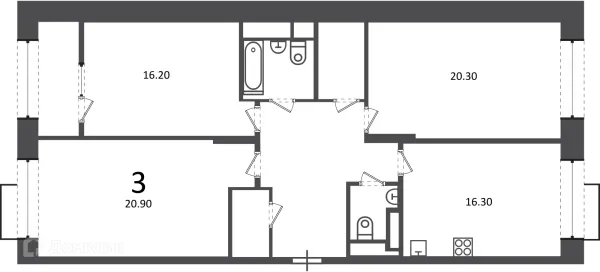 Планировка 3 комн. в Клинская ул., д. 2А (Московские кварталы)