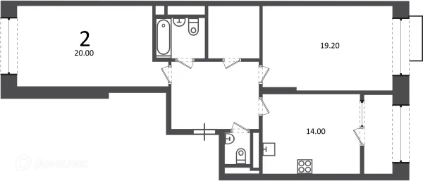 Планировка 2 комн. в Клинская ул., д. 2А (Московские кварталы)