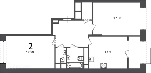 Планировка 2 комн. в Клинская ул., д. 2А (Московские кварталы)