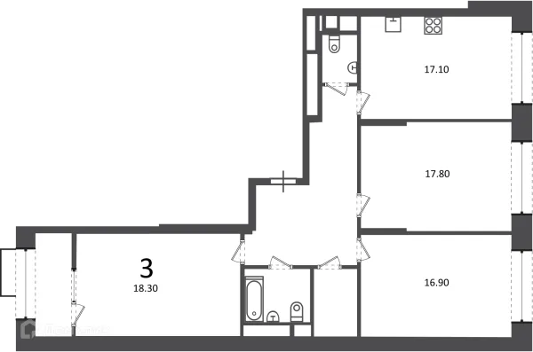 Планировка 3 комн. в Клинская ул., д. 2А (Московские кварталы)