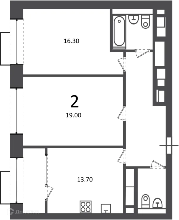 Планировка 2 комн. в Клинская ул., д. 2А (Московские кварталы)