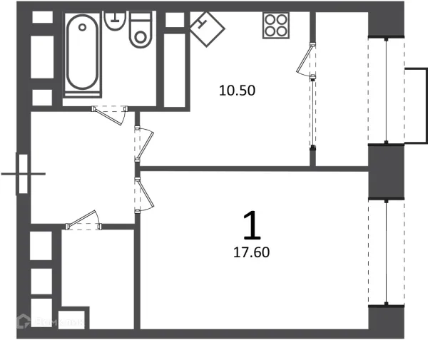 Планировка 1 комн. в Клинская ул., д. 2А (Московские кварталы)