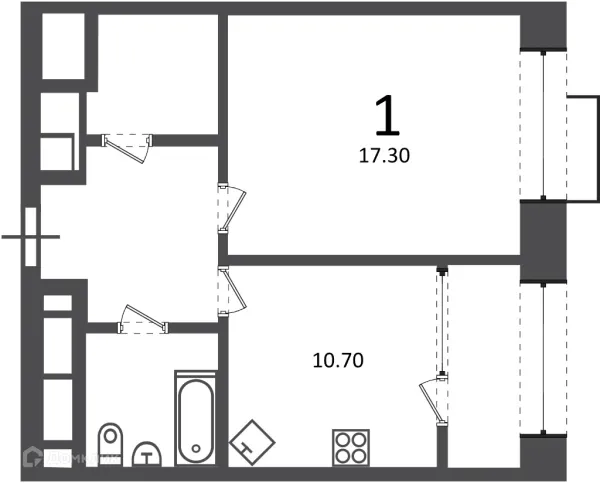Планировка 1 комн. в Клинская ул., д. 2А (Московские кварталы)
