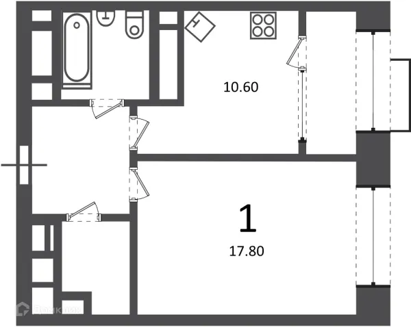 Планировка 1 комн. в Клинская ул., д. 2А (Московские кварталы)