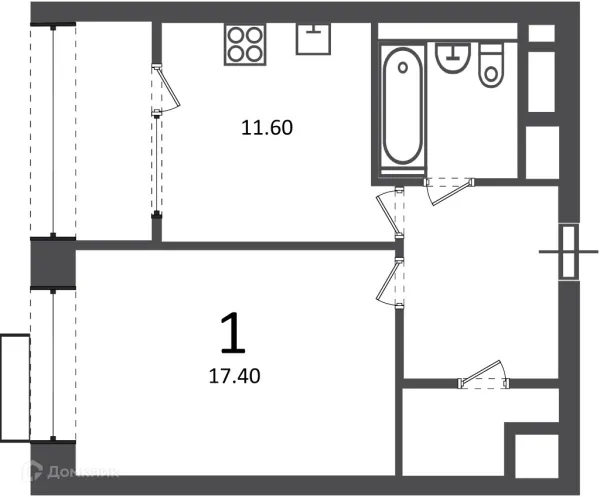 Планировка 1 комн. в Клинская ул., д. 2А (Московские кварталы)