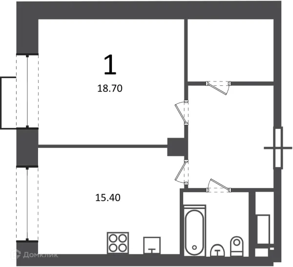 Планировка 1 комн. в Клинская ул., д. 2А (Московские кварталы)