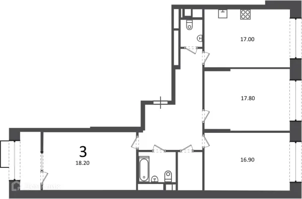 Планировка 3 комн. в Клинская ул., д. 2А (Московские кварталы)