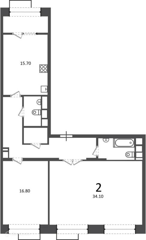 Планировка 2 комн. в Клинская ул., д. 2А (Московские кварталы)