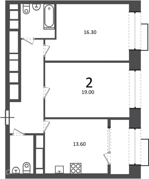 Планировка 2 комн. в Клинская ул., д. 2А (Московские кварталы)