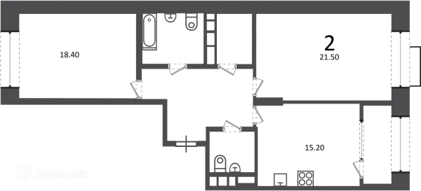 Планировка 2 комн. в Клинская ул., д. 2А (Московские кварталы)