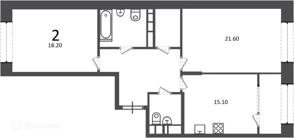 Планировка 2 комн. в Клинская ул., д. 2А (Московские кварталы)