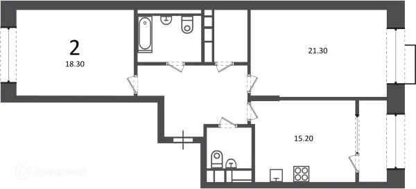 Планировка 2 комн. в Клинская ул., д. 2А (Московские кварталы)