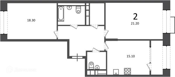Планировка 2 комн. в Клинская ул., д. 2А (Московские кварталы)