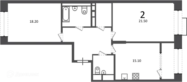 Планировка 2 комн. в Клинская ул., д. 2А (Московские кварталы)