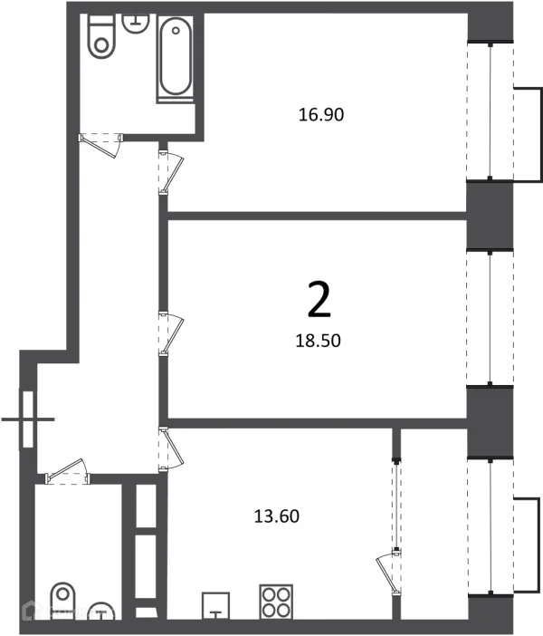 Планировка 2 комн. в Клинская ул., д. 2А (Московские кварталы)