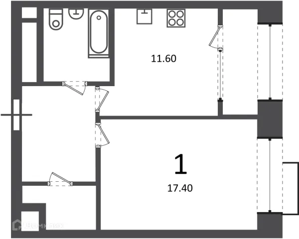 Планировка 1 комн. в Клинская ул., д. 2А (Московские кварталы)