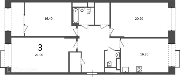 Планировка 3 комн. в Клинская ул., д. 2А (Московские кварталы)