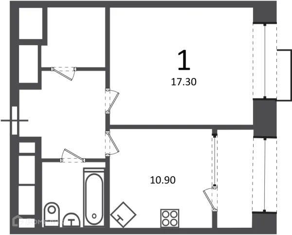 Планировка 1 комн. в Клинская ул., д. 2А (Московские кварталы)