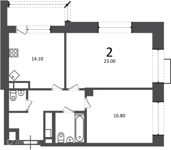 Планировка 2 комн. в Клинская ул., д. 2А (Московские кварталы)
