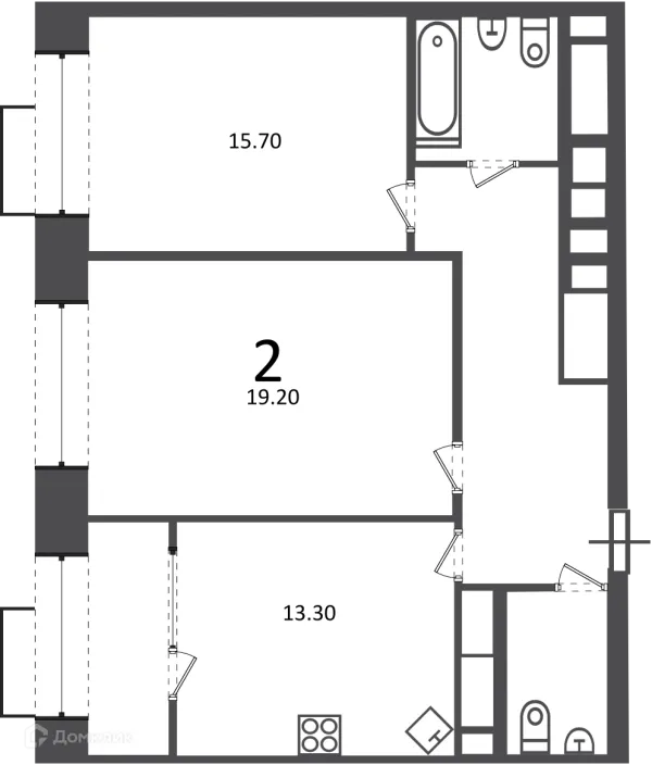 Планировка 2 комн. в Клинская ул., д. 2А (Московские кварталы)