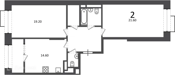 Планировка 2 комн. в Клинская ул., д. 2А (Московские кварталы)